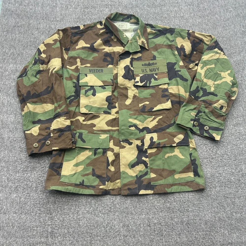 Woodland Camo BDU Jacket Large Regular Hot Weather Combat Coat US Navy